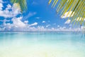 Perfect beach view. Summer holiday and vacation design. Inspirational tropical beach, palm trees and white sand. Tranquil scenery Royalty Free Stock Photo