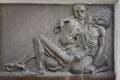 Perfect and beautiful relief at the entrance to Zagreb`s Rebro Hospital. Royalty Free Stock Photo