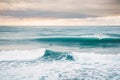 Perfect big breaking Ocean barrel wave and alone surfer Royalty Free Stock Photo
