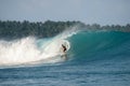 Perfect blue aquamarine wave, empty line up, perfect for surfing, clean water, Indian Ocean,  Mentawai Royalty Free Stock Photo