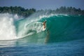 Perfect blue aquamarine wave, empty line up, perfect for surfing, clean water, Indian Ocean,  Mentawai Royalty Free Stock Photo