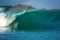 Perfect blue aquamarine wave, empty line up, perfect for surfing, clean water, Indian Ocean,  Mentawai Royalty Free Stock Photo