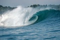 Perfect blue aquamarine wave, empty line up, perfect for surfing, clean water, Indian Ocean,  Mentawai Royalty Free Stock Photo