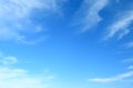 Perfect blue cloudy sky with fleecy cirrostratus clouds floating in round. Royalty Free Stock Photo