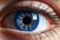 Perfect blue-eye macro. Perfect vision. The vision of the future and healthy life concept. View precise and straight to