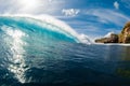 Perfect blue wave in ocean. Swell wave in Bali island Royalty Free Stock Photo