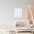 Frame mockup in child room interior. Nursery Interior in scandinavian style. 3d rendering, 3d illustration Royalty Free Stock Photo
