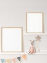 Frame mockup in child room interior. Nursery Interior in scandinavian style. 3d rendering, 3d illustration Royalty Free Stock Photo