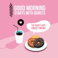 Perfect breakfast Donuts Coffee background Modern flat isometric design style