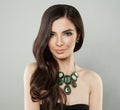 Perfect Brunette Woman with Event Hairstyle and Green Jewelry Royalty Free Stock Photo