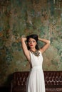 Perfect Brunette Woman in white dress Royalty Free Stock Photo