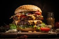 Perfect burgern with hamburger, cheese, tomatoes and salad