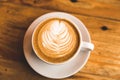 Perfect cappuccino in white cup on wood table