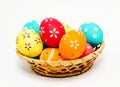 Perfect colorful handmade painted easter eggs in the basket isolated Royalty Free Stock Photo