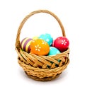 Perfect colorful handmade painted easter eggs in the basket isolated Royalty Free Stock Photo