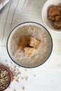 Mushroom cream soup with bread crumbs in a deep bowl Royalty Free Stock Photo