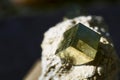 A cube crystal of iron pyrite.