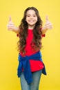 Perfect curls. Kid cute face with adorable curly hairstyle. Little girl grow long hair. Teen fashion model. Styling