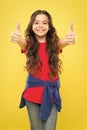 Perfect curls. Kid cute face with adorable curly hairstyle. Little girl grow long hair. Teen fashion model. Styling Royalty Free Stock Photo