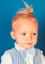 A perfect cut. Boy child with stylish blond hair. Healthy hair care habits. Small child with messy top haircut. Small Royalty Free Stock Photo