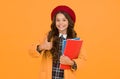 perfect day. kid school fashion. cheerful child ready for schoolyear. education. happy childhood. notebooks for learning Royalty Free Stock Photo