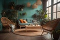 design of a cozy living room, concept of Botanical harmony