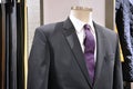 The perfect elegant grey suit with purple tie Royalty Free Stock Photo