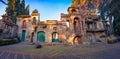 Perfect evening view of Taormina Giardini della Villa Comunale city park, Sicily, Itale, Europe. Royalty Free Stock Photo