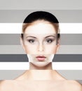 Perfect female face made of different faces. Plastic surgery concept. Sticker collage. Royalty Free Stock Photo