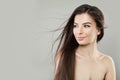 Perfect Female Face. Young Healthy Woman with Long Blowing Hair Royalty Free Stock Photo