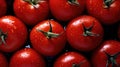 Perfect fresh red wet tomatoes with tomato on background. Generative AI Royalty Free Stock Photo