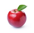 Perfect fresh ripe red apple with green leaf Royalty Free Stock Photo