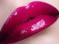 Perfect fuchsia lips. girl mouth close up. Beauty young wom Royalty Free Stock Photo