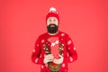 Perfect gift. Santa Claus wishes Merry Christmas. happy new year 2020. Portrait of positive bearded man feel festive Royalty Free Stock Photo