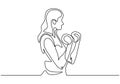 Perfect girl with a barbell. Fitness concept. Continuous line drawing. Isolated on the white background. Vector exercise, drawing