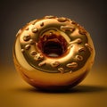 Perfect golden donut with glaze and sprinkles on gold background. AI