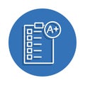 Perfect grade on paper test icon. Element of education for mobile concept and web apps icon. Thin line icon with shadow in badge f Royalty Free Stock Photo