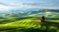 Perfect green field with green grass and blue sky. Royalty Free Stock Photo