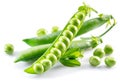 Perfect green peas in pod isolated on white background