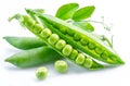 Perfect green peas in pod isolated on white background