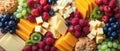 Perfect Grid Layout of Gourmet Cheese and Fruit Platter from Above, Overhead View of Cubes of Assorted Cheese and Fresh Fruit Royalty Free Stock Photo