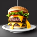 Perfect hamburger classic burger american cheeseburger isolated on white reflection Illustration Royalty Free Stock Photo