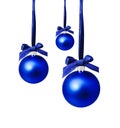 Perfect hunging blue christmas balls isolated on a white