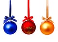 Perfect hunging red blue and gold yellow christmas balls isolated on a white Royalty Free Stock Photo