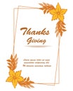 Perfect for invitation thanksgiving, with pattern art of leaf floral frame. Vector Royalty Free Stock Photo