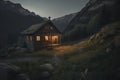 Perfect landscape background. Lonely hut inside a valley during dusk Royalty Free Stock Photo