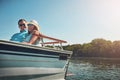 The perfect luxury vacay. a young couple spending time together on a yacht. Royalty Free Stock Photo