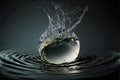 Macro shot of aqua water splash in pure hygiene minimal purity liquid. Jets, ripple and drops in motion. Generative AI