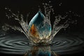 Macro shot of aqua water splash in pure hygiene minimal purity liquid. Jets, ripple and drops in motion. Generative AI