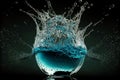 Macro shot of turquoise aqua water splash in pure hygiene minimal liquid. Jets ripple and drops in motion. Generative AI Royalty Free Stock Photo